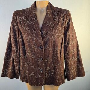 Judith Hart Collection Women's Fitted Brown Swirl Stitch Button Blazer Cotton 14